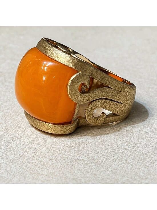 Rivka Friedman Jewelry - Rivka Friedman Large Orange Cabochon Statement Ring 18K Gold Clad size 7.5